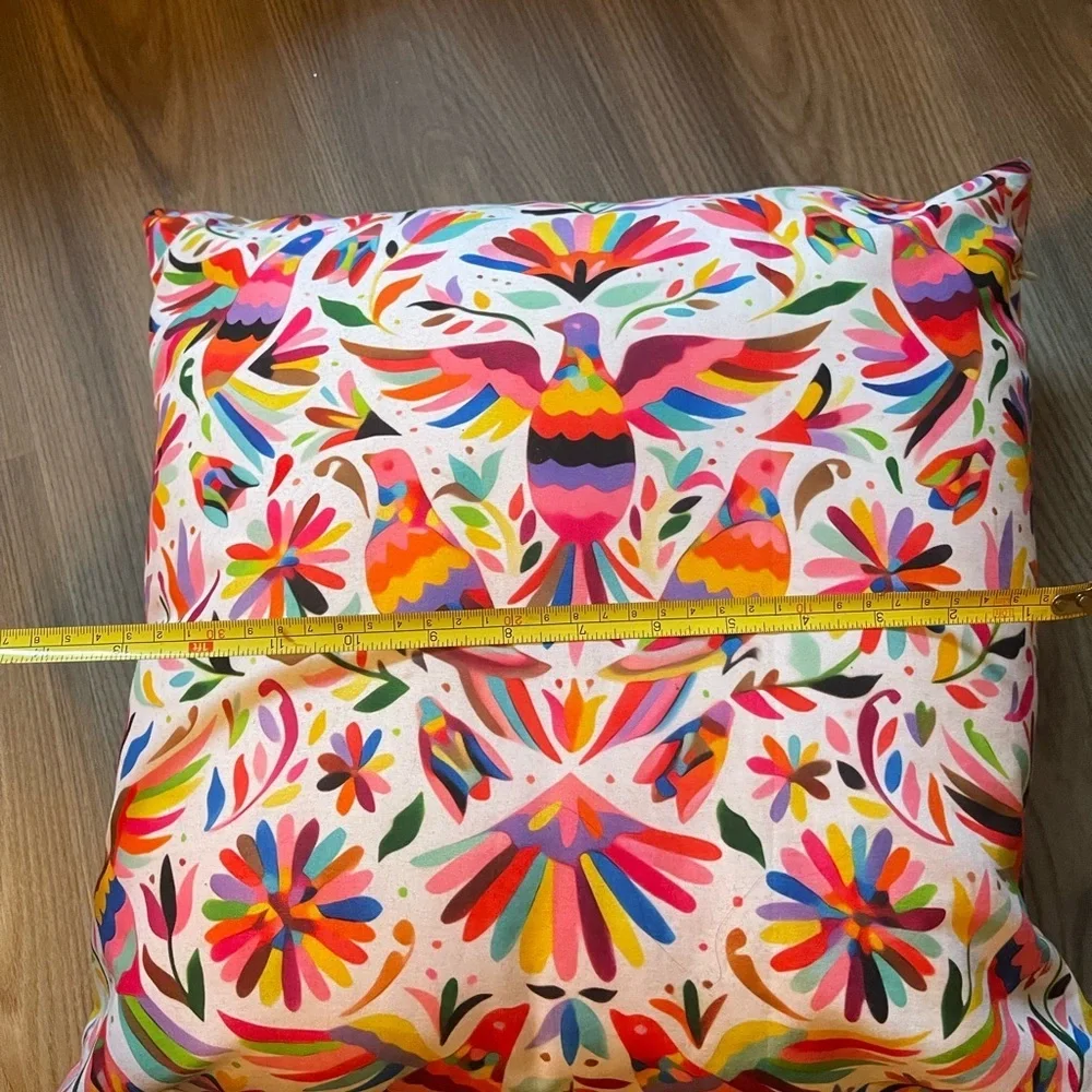 Bird and Floral Otomí Tenango Embroidered Pillow Folk Art Boho Decor 13
